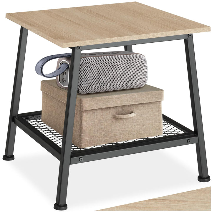 tectake® Beistelltisch Holz Metall, Couchtisch mit Stauraum, Nachttisch mit Gitterablage, Wohnzimmer