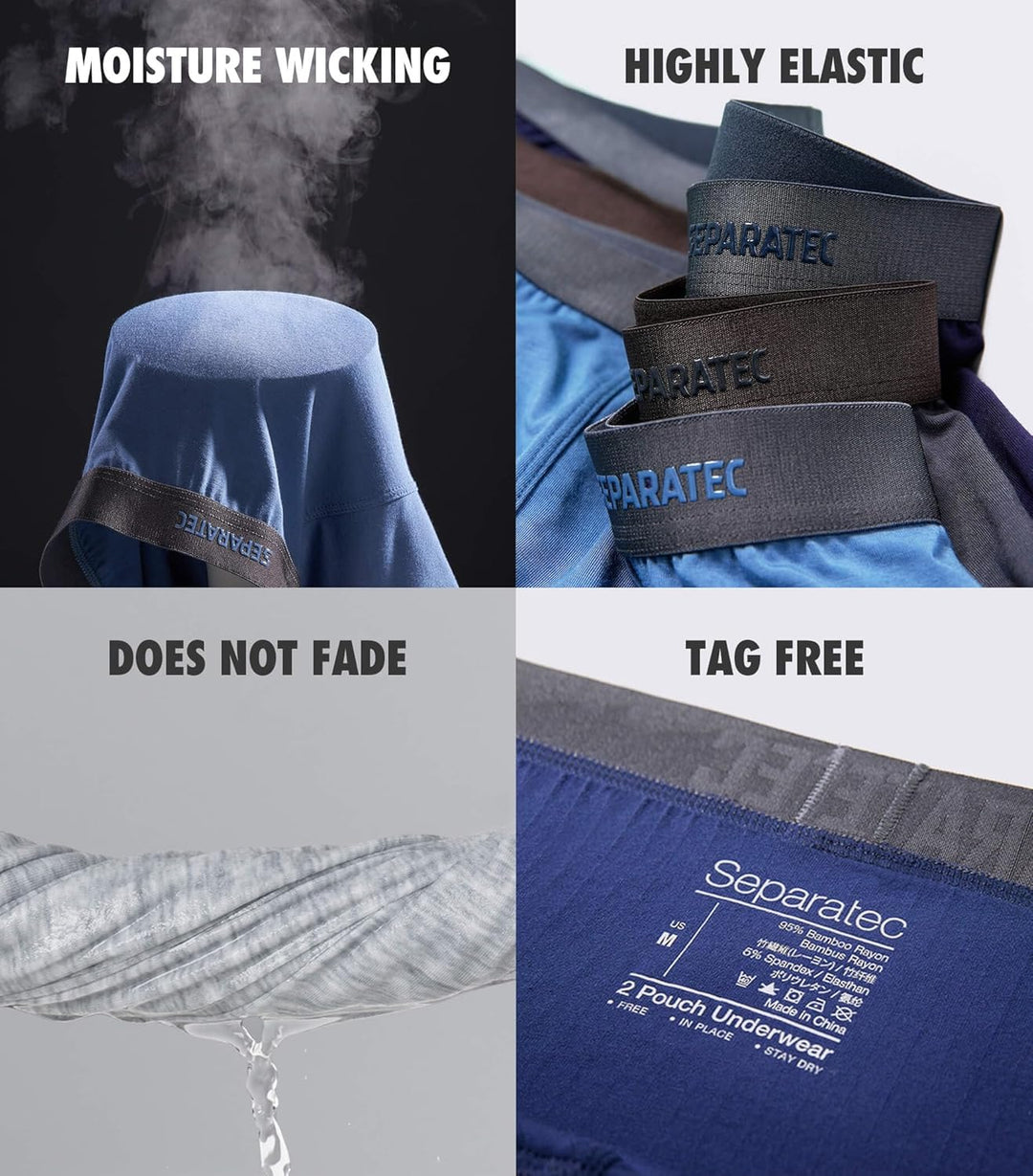 Separatec Boxershorts Herren Bambus Rayon Atmungsaktiv Weich Männer Unterhosen mit Doppelter Beutel