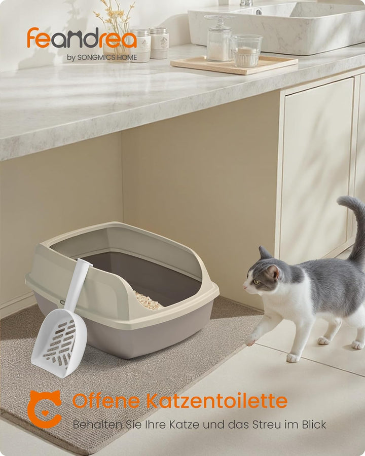 Feandrea Katzenklo mit hohen Seitenwänden, XL, offene Katzentoilette, mit Schaufel, für Kätzchen und