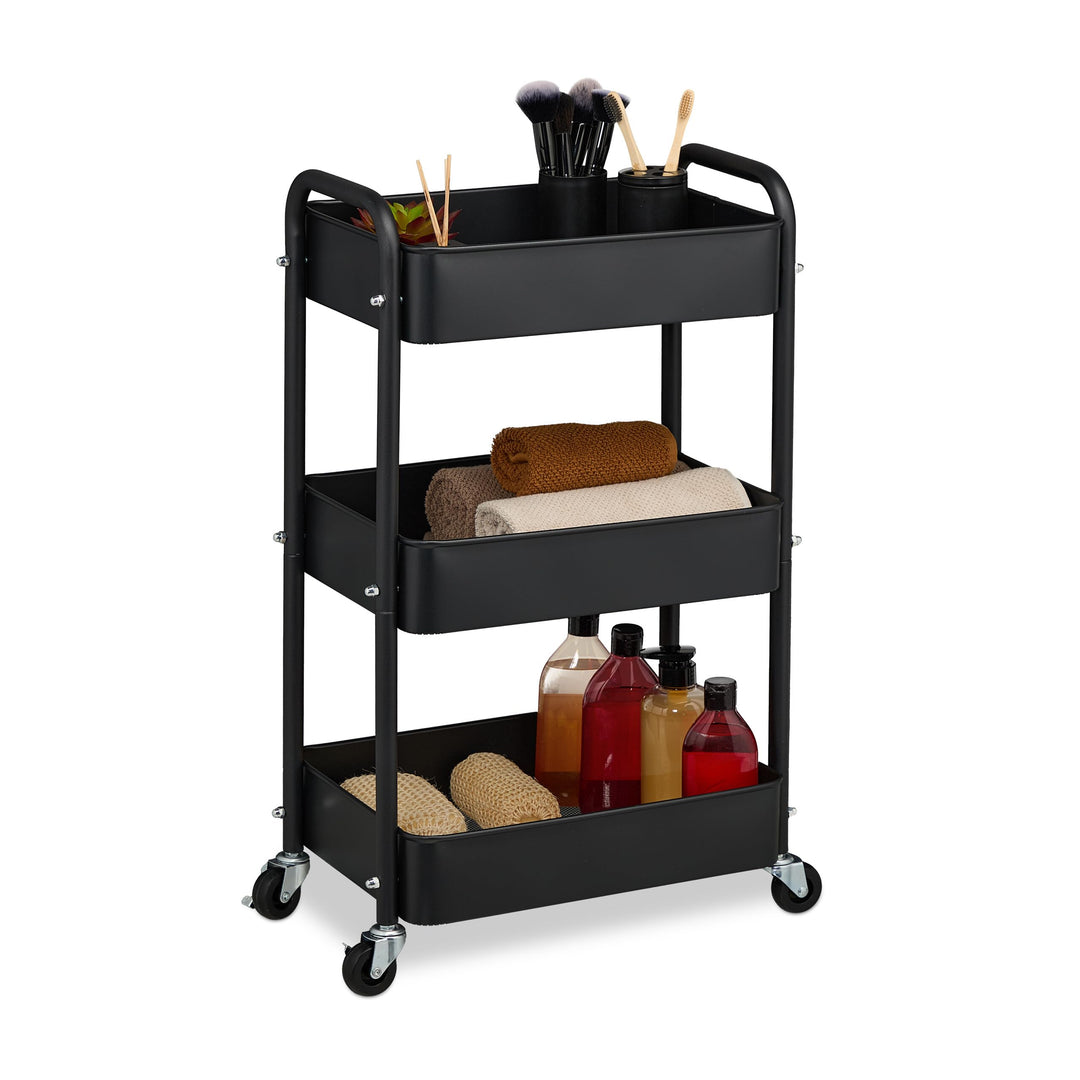 Relaxdays Rollwagen, 3 Etagen, Servierwagen, Küchenwagen Bad &amp; Büro, Rollregal, 71,5x43,5x29,5 cm, B