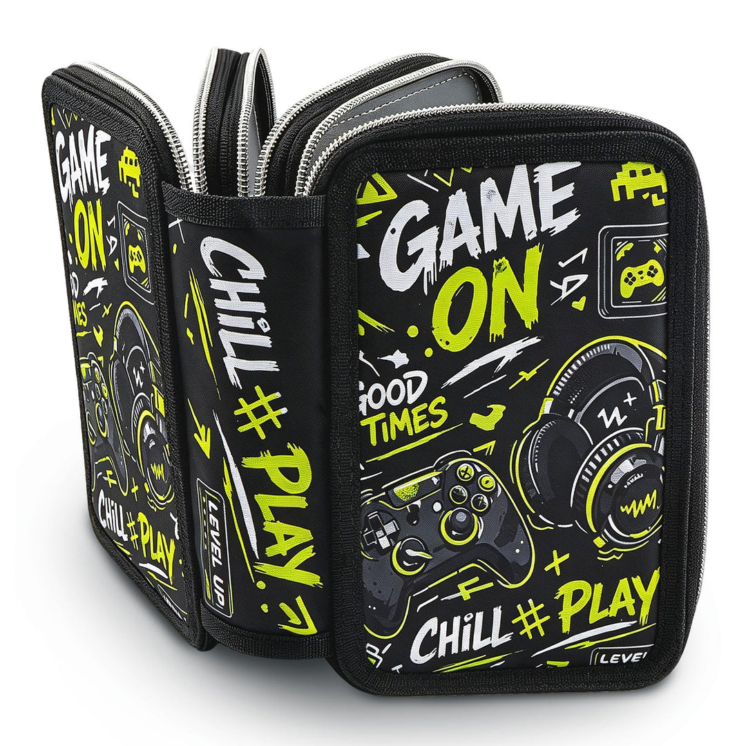 Gaming Federmäppchen Jungen 3 Fächer, Grosse Kapazität Federtasche 3fach Leer, Cooles Game Stifteetu