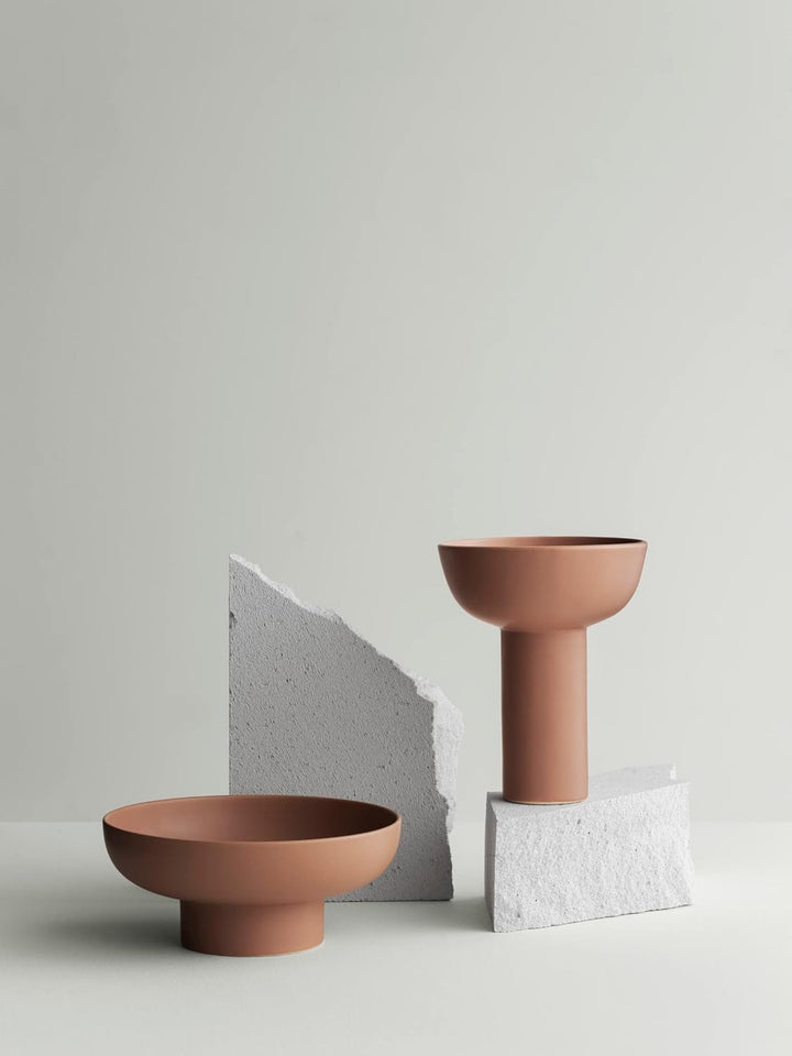 blomus Vase MIYABI | Blumenvase aus Steingut Beige | Dekovase Farbe Terracotta | Grösse M | Ø23 x 10