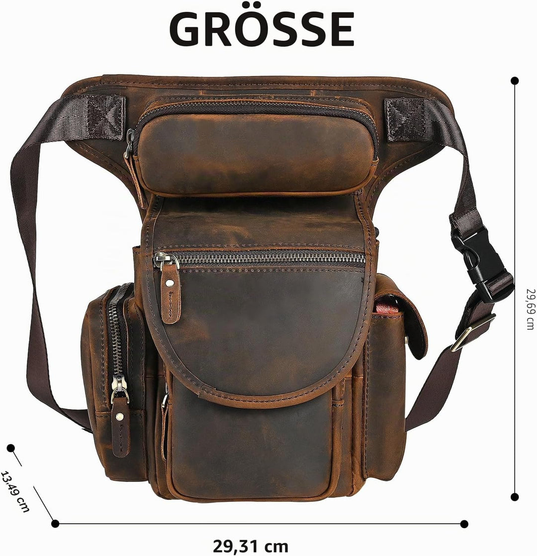 Herren Canvas + Leder Motorrad Reiten Tasche Beinbeutel Beintasche Aussenbeintasche Hüfttasche Drop