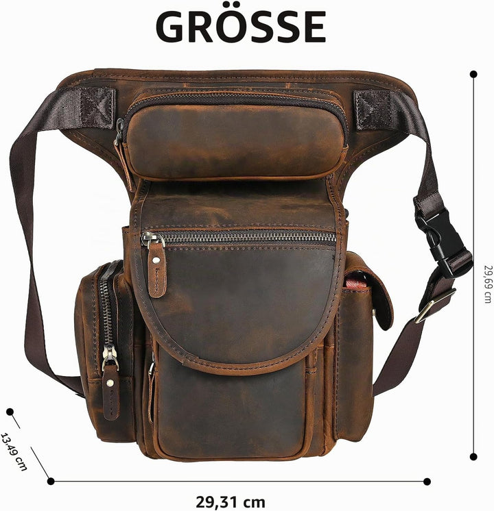 Herren Canvas + Leder Motorrad Reiten Tasche Beinbeutel Beintasche Aussenbeintasche Hüfttasche Drop