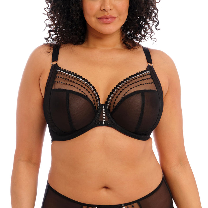 ELOMI Damen Matilda Ungefütterter Tauch Bügel Plunge-BH, Undurchsichtige 40 Schwarzer Star, 40 Schwa