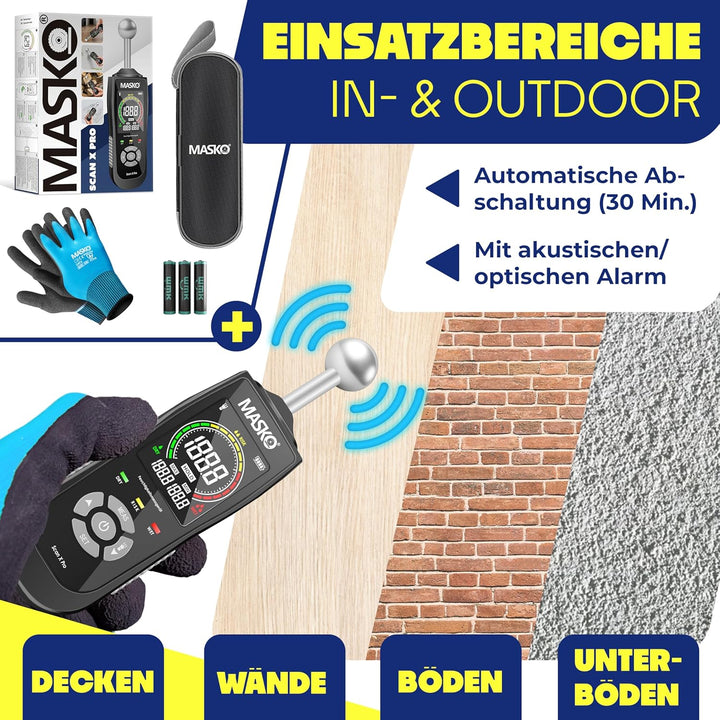 MASKO® Feuchtigkeitsmessgerät Feuchtigkeitsmesser Wand Boden, Holz & Baustoffe Estrich Beton Gips ze