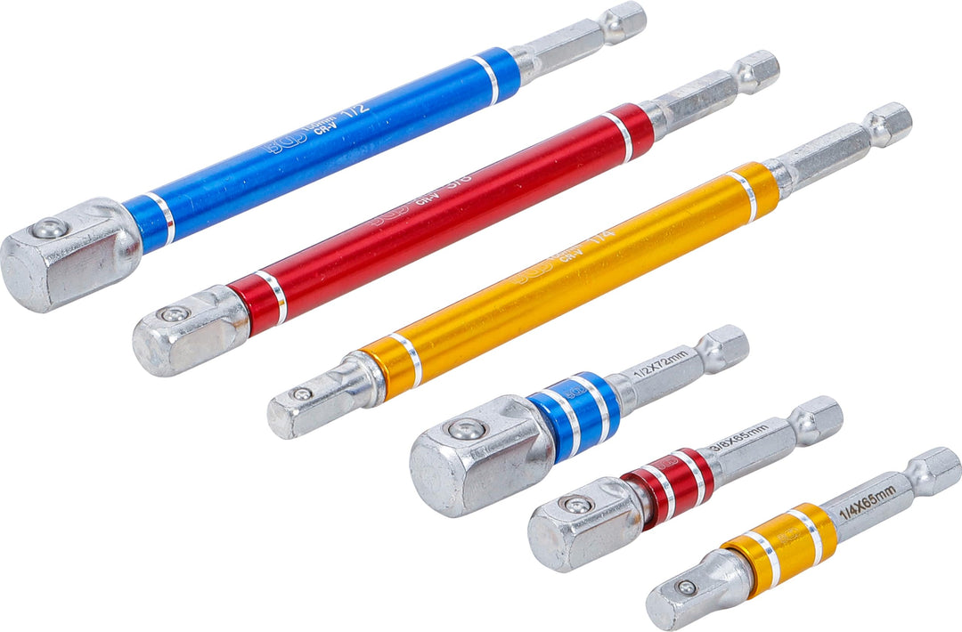 BGS 74424 | Adapter-Satz für Bohrmaschinen | farbig | Antrieb Aussensechskant 6,3 mm (1/4") | Abtrie