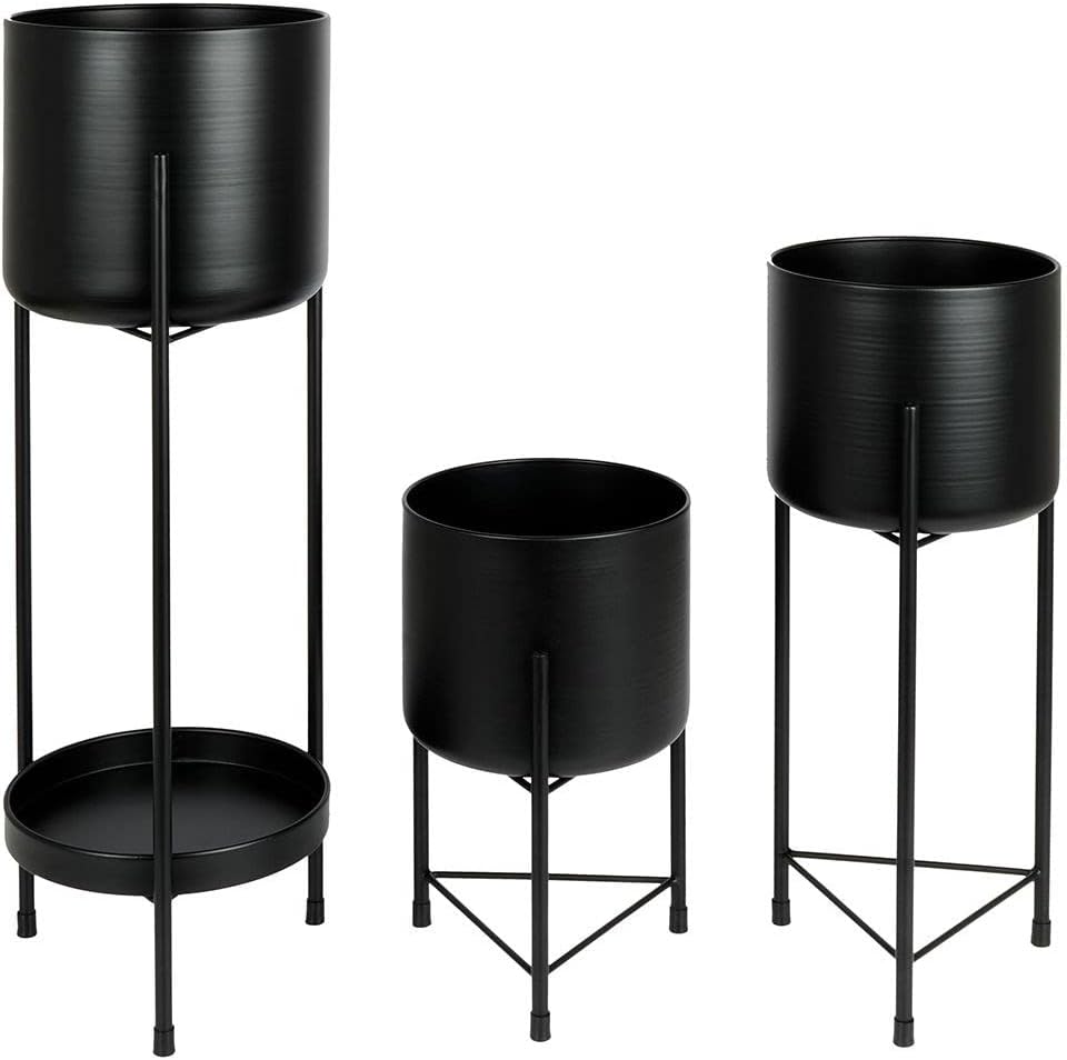 Vilde Blumenständer Blumensäule Pflanzenständer Pflanzenregal Metall schwarz/Blumentopf Übertopf auf
