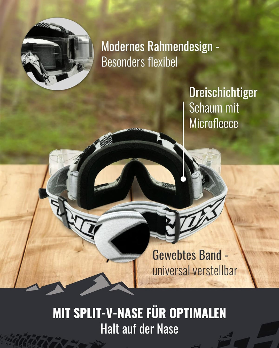 TWO-X Cross-Brille - Motocross-Brille - Kratzfeste Motorrad-Brille - Enduro & Downhill - Modell Race