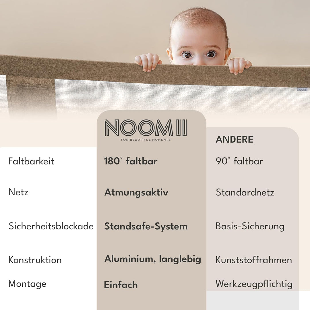 NooMii Rausfallschutz – faltbares Bettgitter 150×35×48,5 cm, Bettumrandung für Babybett, Kinderbett