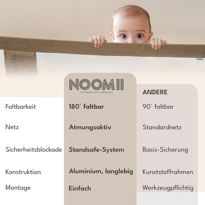 NooMii Rausfallschutz – faltbares Bettgitter 150×35×48,5 cm, Bettumrandung für Babybett, Kinderbett