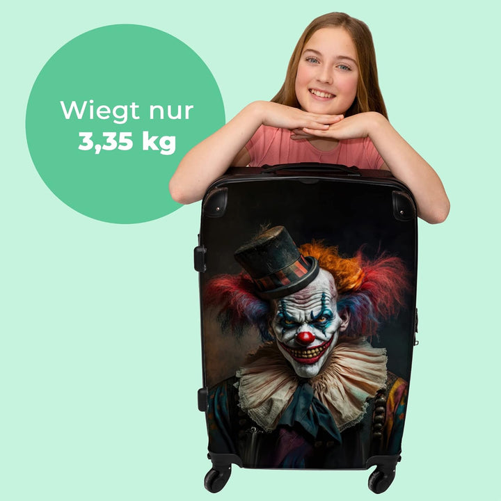 Koffer gross Trolley Rollkoffer Reisekoffer mit 4 Rollen Fotokoffer - Clown - Hut - Kragen - Porträt