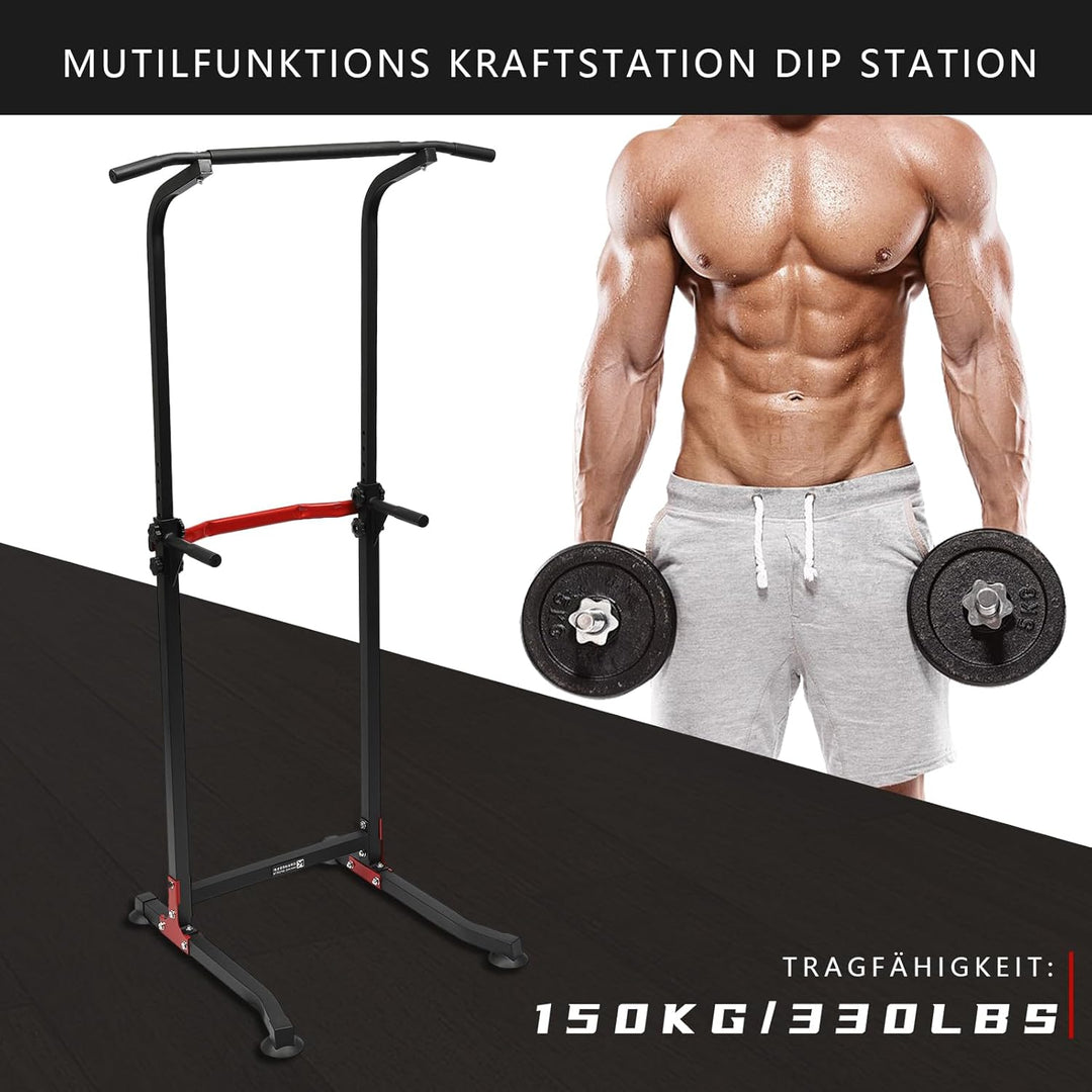 Klimmzugstange Freistehend, Höhenverstellbar Dip Station - 165-210 cm, Fitnessturm Kraftstation, Fit