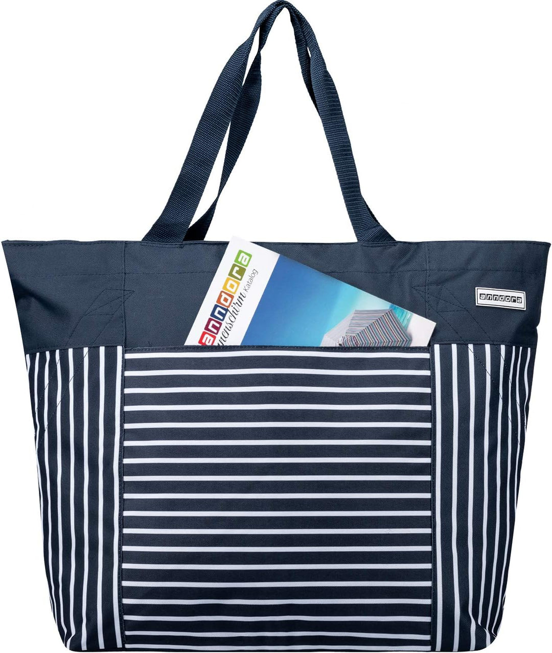 anndora XXL Shopper navy blau weiss - Strandtasche 40 Liter Schultertasche Einkaufstasche, Navy Blau