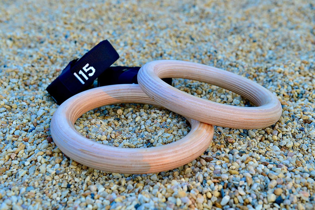 Modular Sports Gymnastikringe aus Holz 32mm / hochwertige Turnringe Outdoor & Indoor/belastbare Gurt