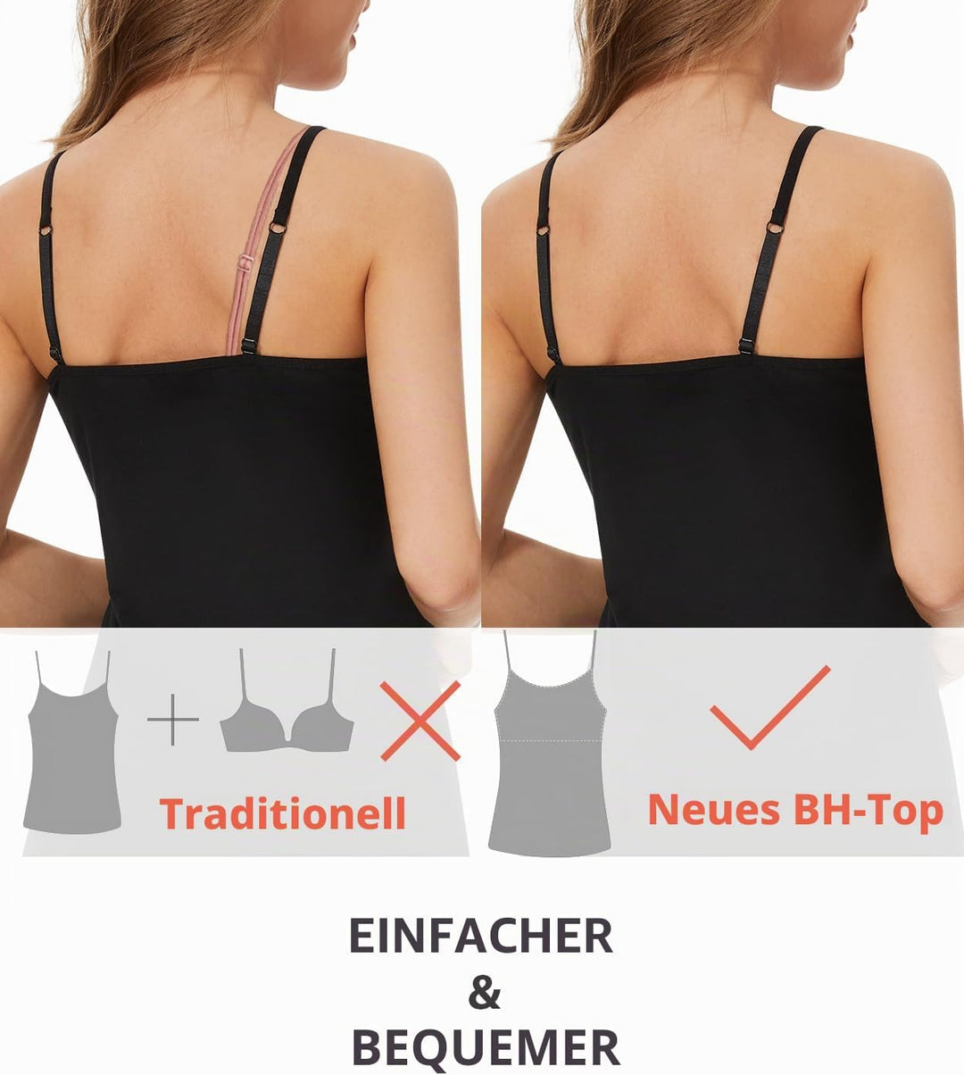 Knuffnee Damen Baumwolle Unterhemd Regal BH Unterhemden Verstellbaren Spaghetti Top 3er Pack S Schwa