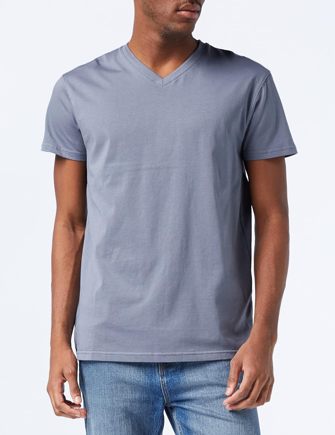 Lower East Herren T-Shirt mit V-Ausschnitt aus 100% Baumwolle im Multipack Weiss/Hellgrau Melange/Ol