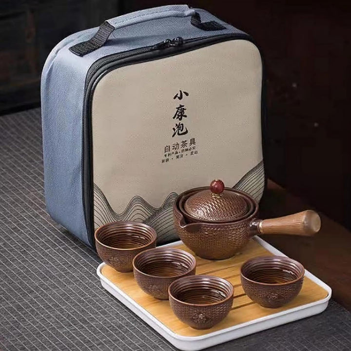 Keramik Portable Travel Tee Set, chinesischer Kungfu Tee Set mit 360-Rotation Teekanne und Infuser,