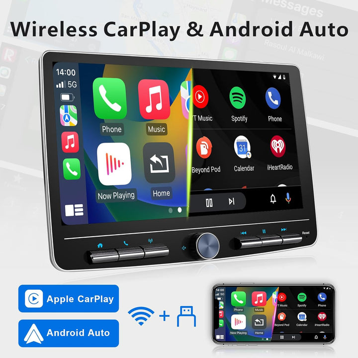 Android 12 Autoradio Wireless CarPlay Android Auto, 10.1 Zoll Bildschirm DAB+ Autoradio 1Din Car Pla