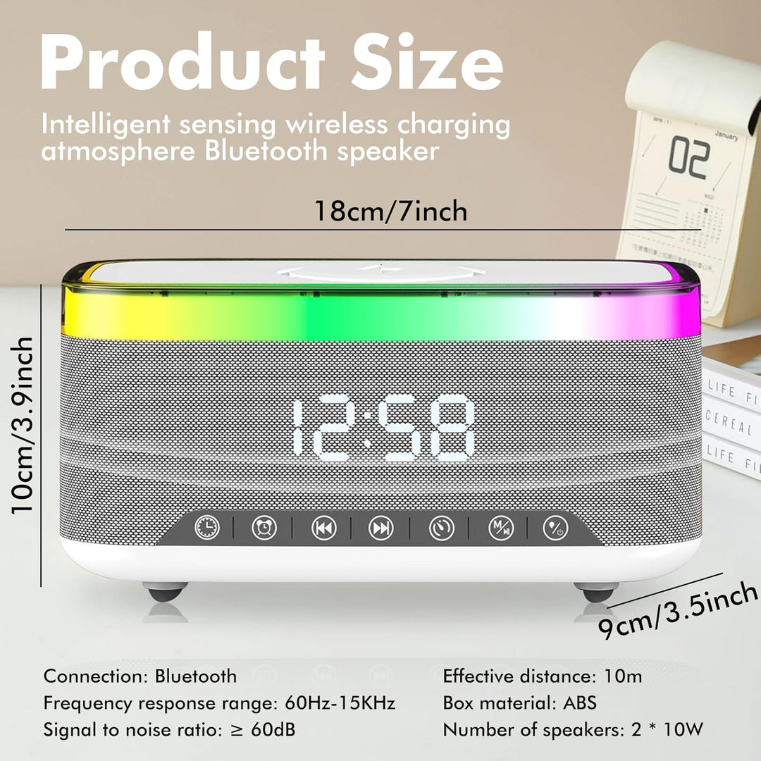 Wecker Digital, Wecker mit Ladestation, Radiowecker Funkuhr Digital mit Bluetooth Lautsprecher 6 Far