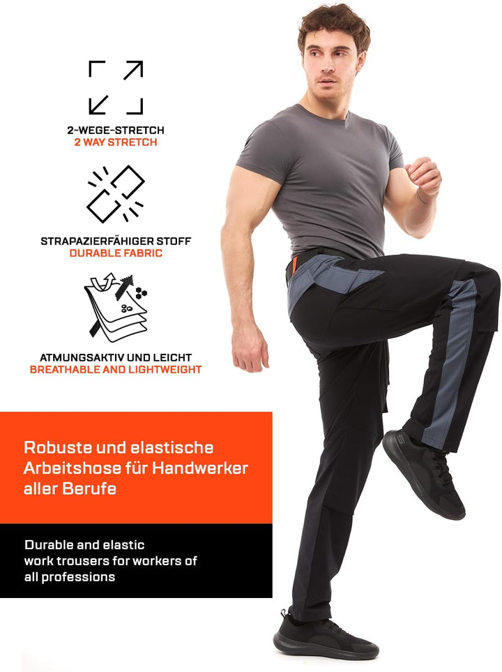 strongAnt Arbeitshose komplett Stretch Männer Berlin Pro Bundhose Schwarz Weiss Grau 42 Schwarz-grau