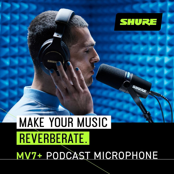 Shure MV7+ Podcast Mikrofon-Verbessertes Audio, LED-Touchpanel, USB-C- und XLR-Ausgänge, Auto-Level-