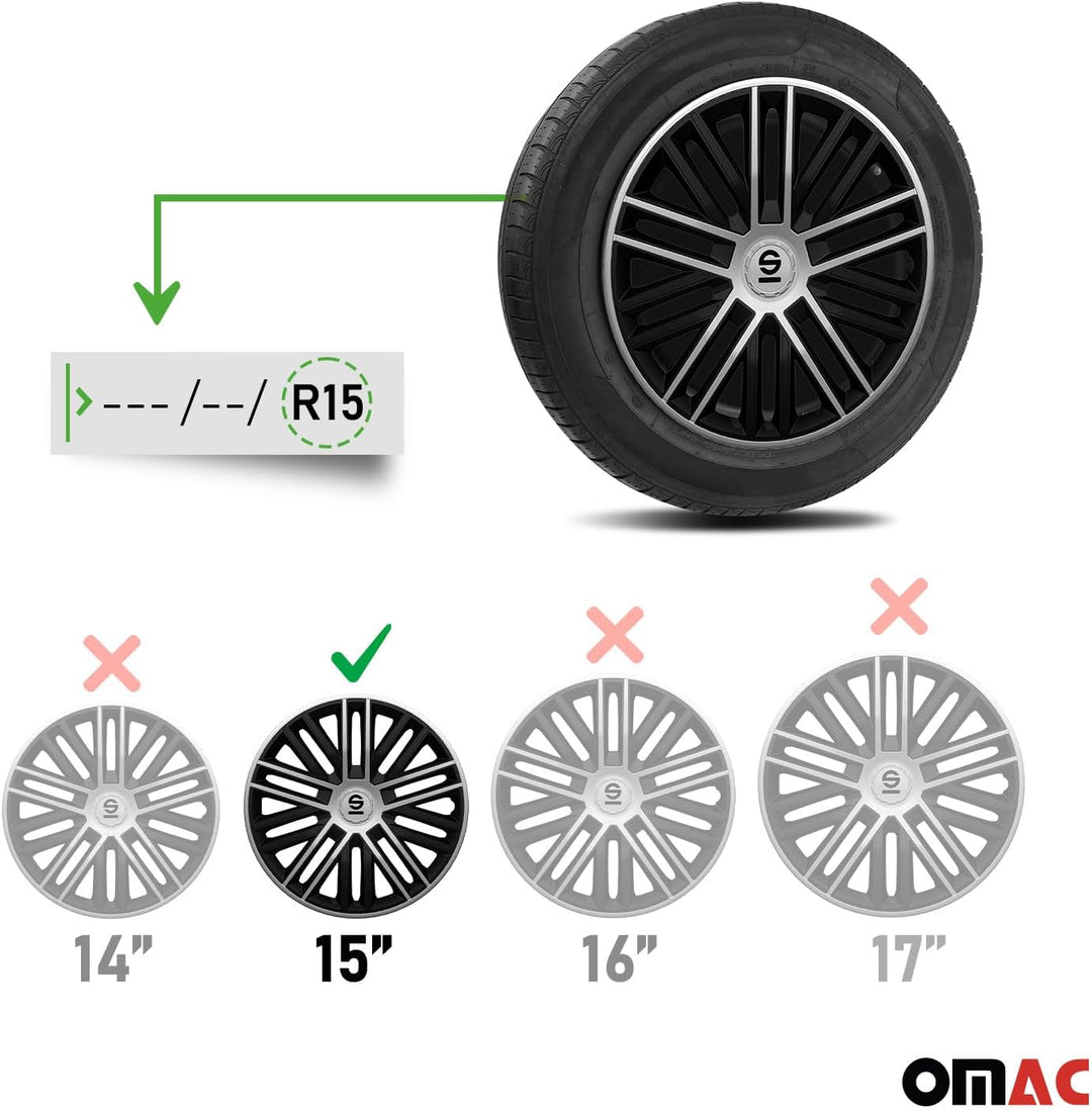 Sparco Radzierblenden Bergamo - 15-Zoll - Schwarz/Silber - Satz mit 4 Stück