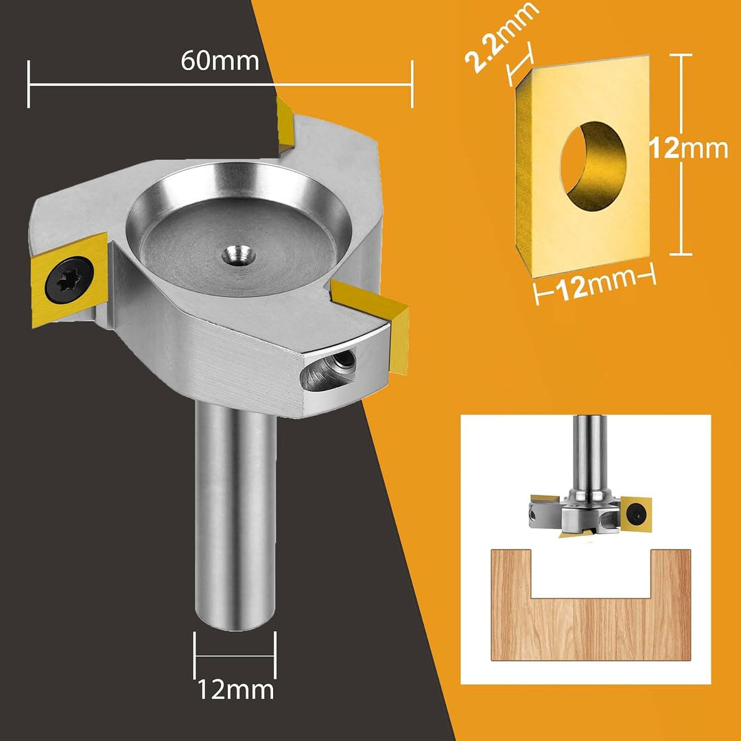 SpeTool Vernickelt Planfräser 12mm Schaft 60mm Durchmesser Planfräser für Oberfräse Wendeplatten Flä