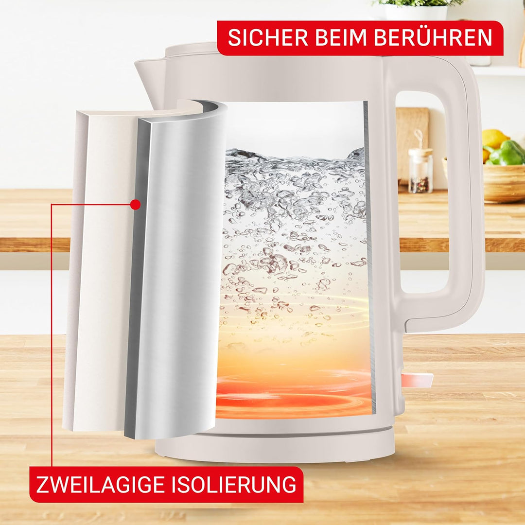 Tefal ThermoProtect Elektrischer Wasserkocher, Safe to Touch, 1500 W, Hellgrau und Innenseite aus Ed