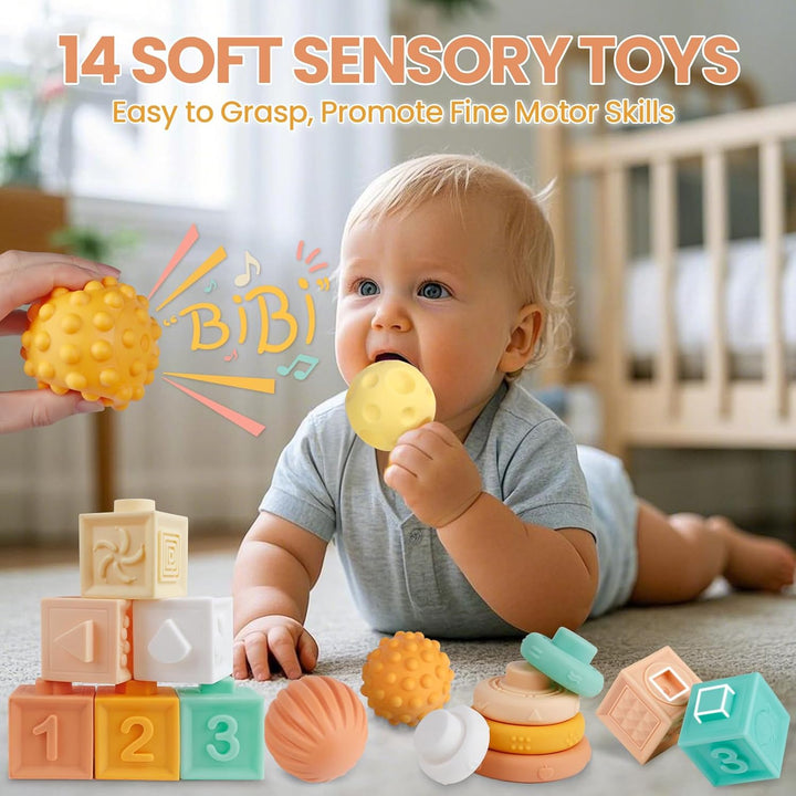 Rmischolar Montessori-Spielzeug für Babys, Musikspielzeug aus Holz, Sensorisches Beissspielzeug für