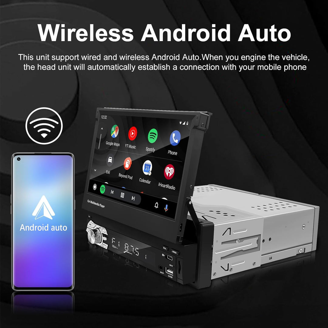 7 Zoll Flip Out 1 Din Autoradio Bluetooth mit Wireless Carplay Android Auto, EZoneTronics 1 Din Touc