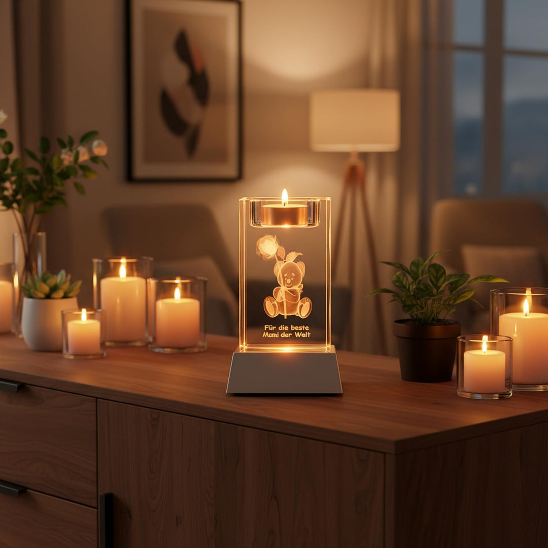 Kaltner Präsente Stimmungslicht - EIN ganz besonderes Geschenk: LED Kerze/Kristall Glasblock / 3D-La