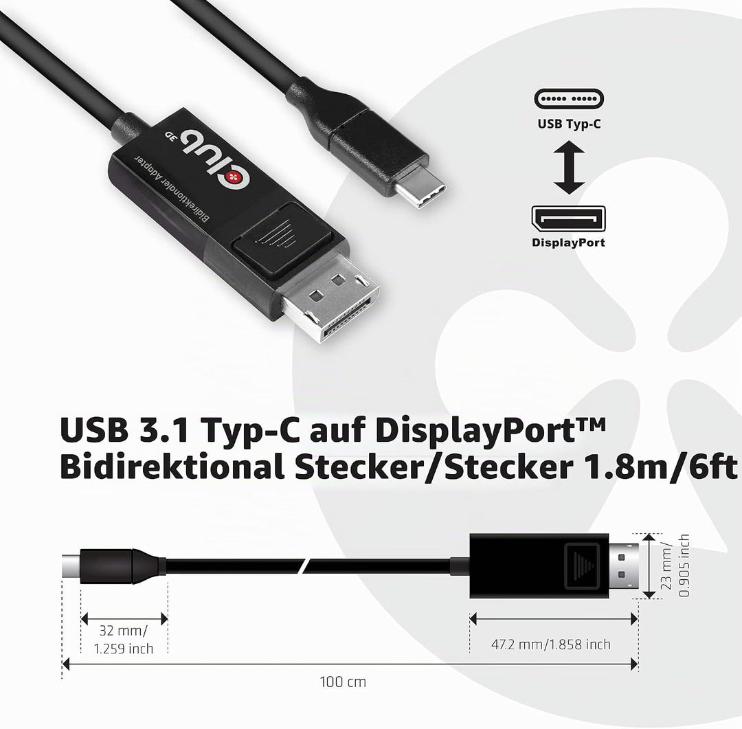 Club 3D USB Adapterkabel 1, 8m Typ-C zu Displayport 8K60Hz HDR Schwarz CAC-1557