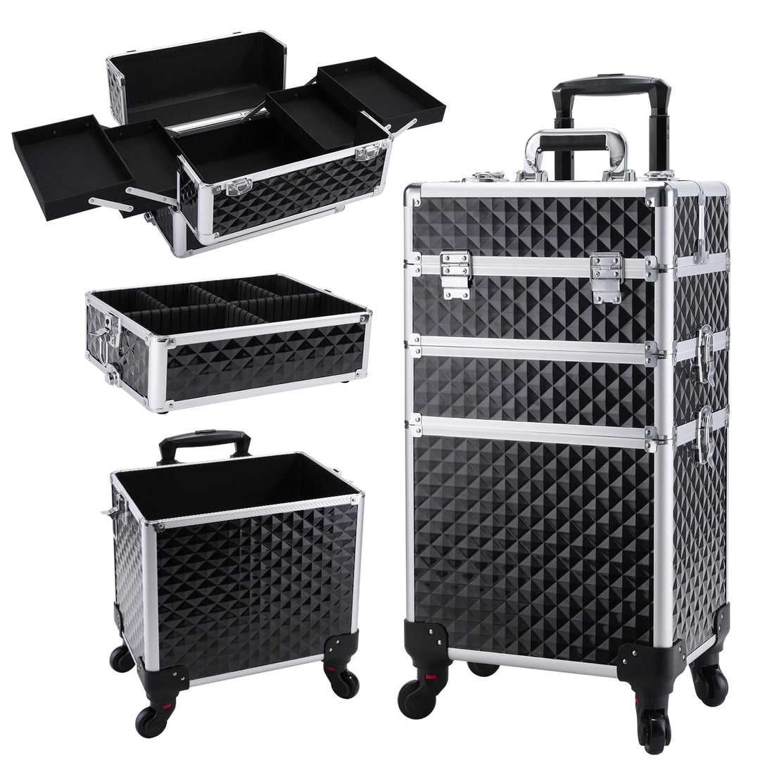 Make up Koffer Kosmetikkoffer Trolley Kosmetik Trolley 3-in-1 Schminkkoffer mit Rollen Friseurkoffer