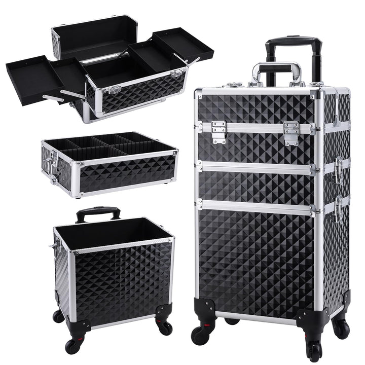 Make up Koffer Kosmetikkoffer Trolley Kosmetik Trolley 3-in-1 Schminkkoffer mit Rollen Friseurkoffer