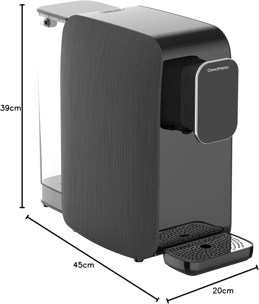 OsmoFresh® Auftisch Osmoseanlage Quella Life Black Edition mit 6 Temperaturstufen (~15-100°C) mobil