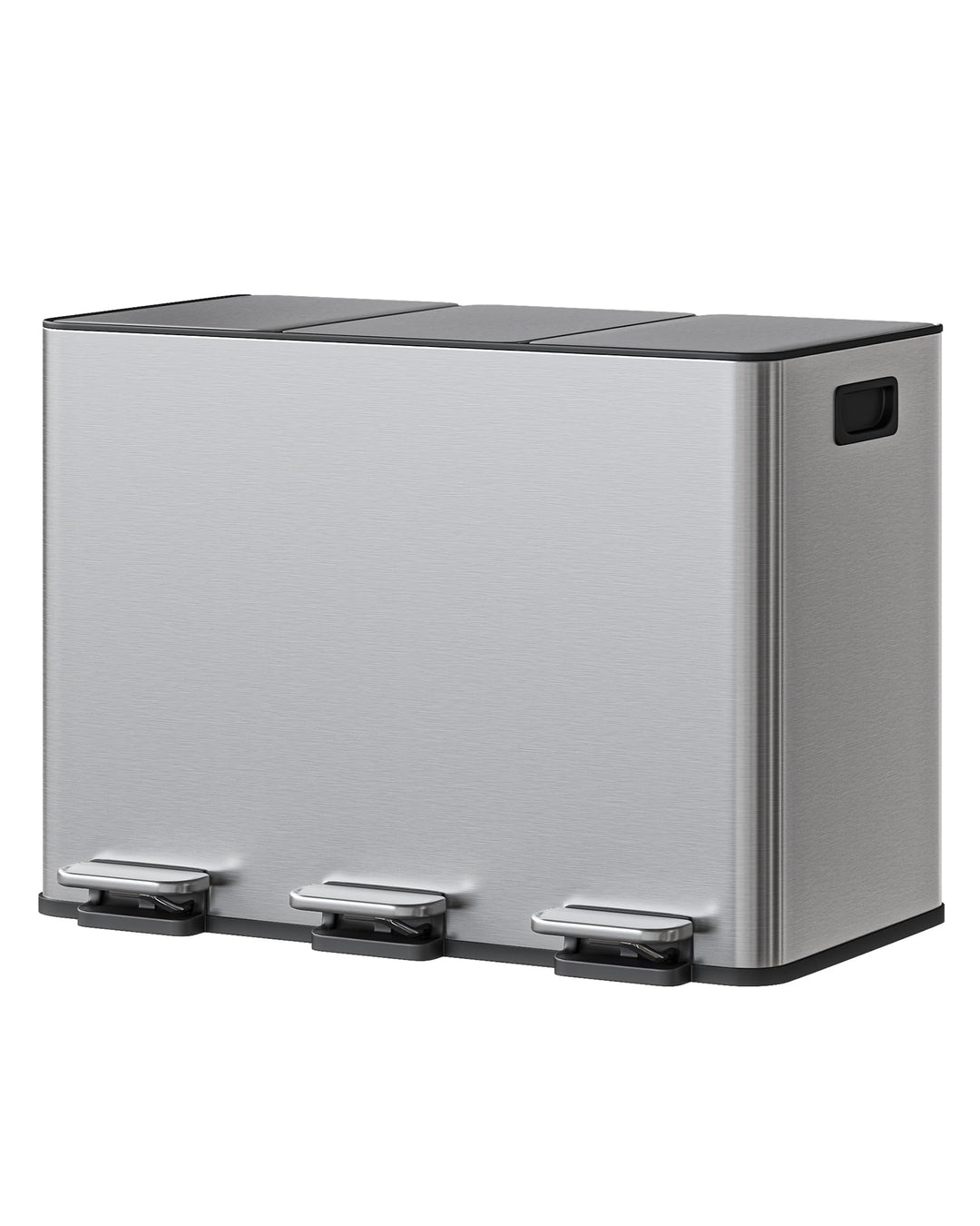 GarveeHome Mülleimer Küche, 3 x 15 L, Mülltrennsystem 3 Fächer, Edelstahl-Tretmülleimer mit Seitlich