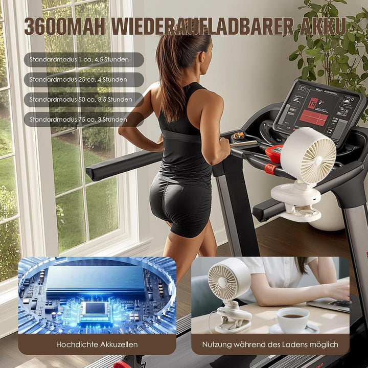TRILINK Clip-Ventilator Akku, mini USB Tischventilator mit Oszillation, Timer, stufenloser Regelung