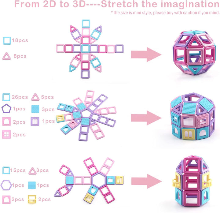 Magnetische Fliesen, 199 Stück, Mini-Magnetbausteine für Mädchen und Jungen, 3D-STEM-pädagogisches L