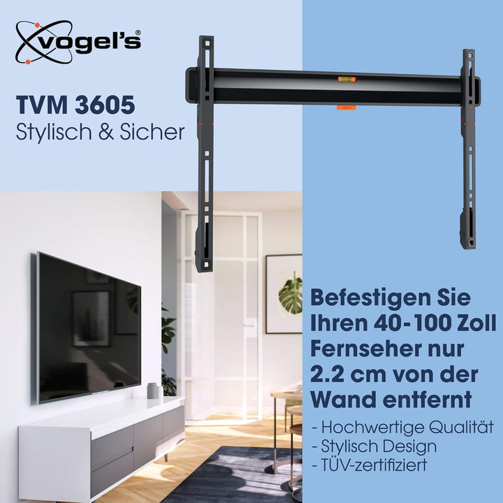 Vogel's Comfort TVM 3605 Hochwertige Flache TV-Wandhalterung für 40-100 Zoll Fernseher | Bis 75 kg |