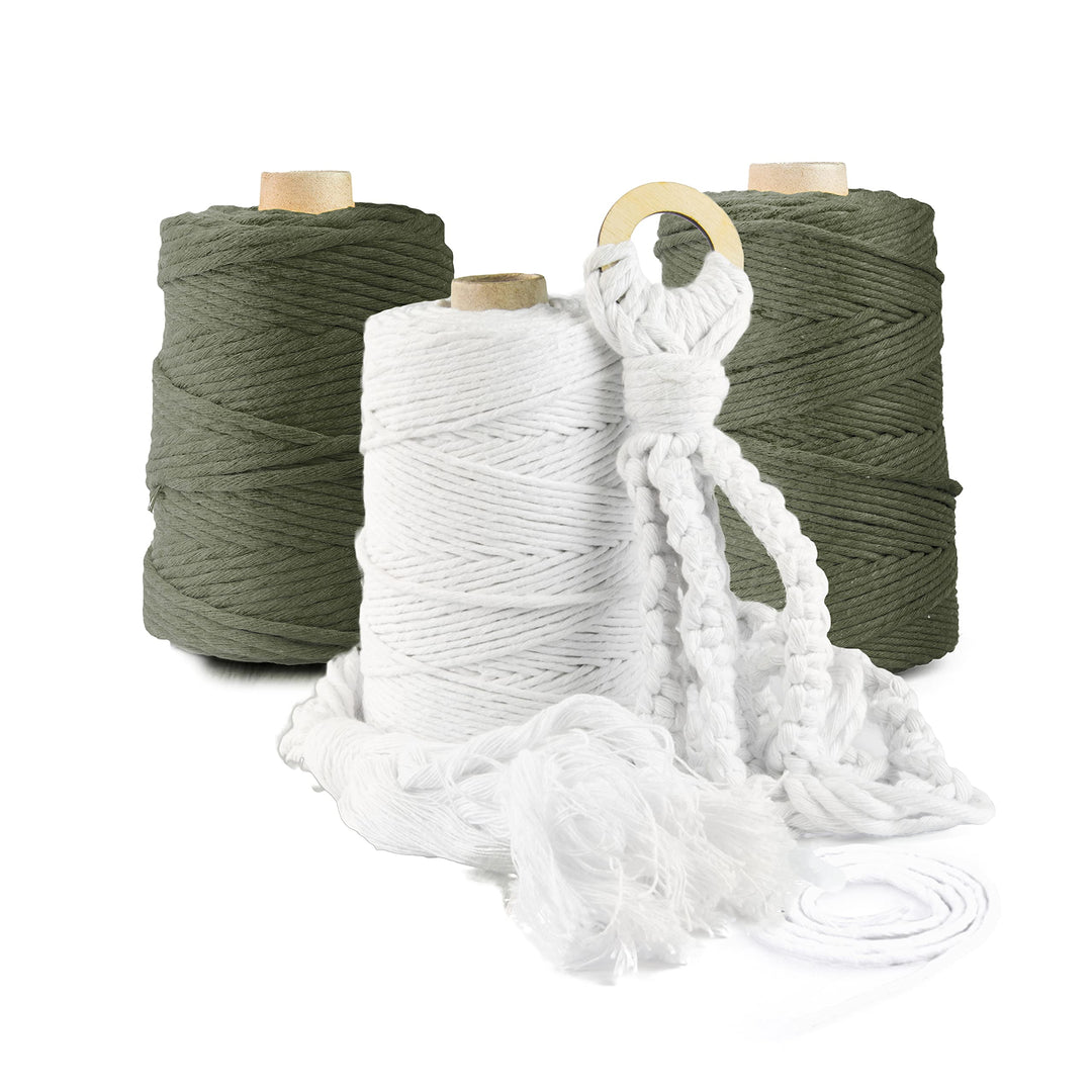 Seiletech.de Premium MAKRAMEE GARN | 1000m | 3mm | Olivgrün | 100% Baumwolle | Kordel Natur | Baumwo