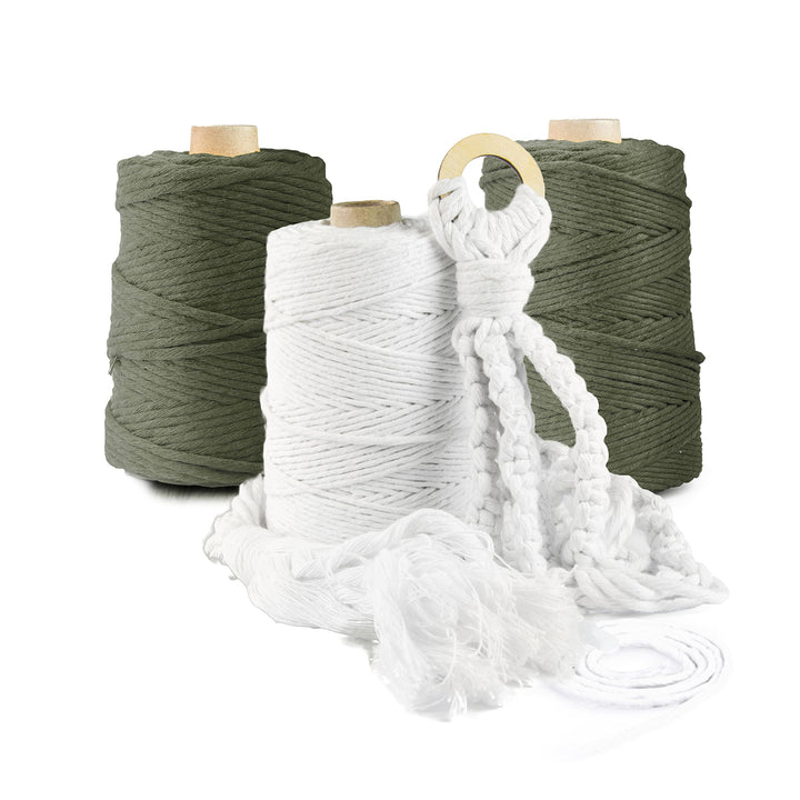Seiletech.de Premium MAKRAMEE GARN | 1000m | 3mm | Olivgrün | 100% Baumwolle | Kordel Natur | Baumwo