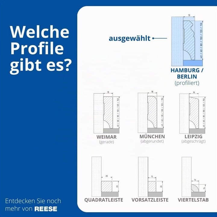REESE - Sockelleisten - Berliner Profil - SCHWARZ MDF - 100mm - 1 Stück / 2,3lfm - nicht selbstklebe