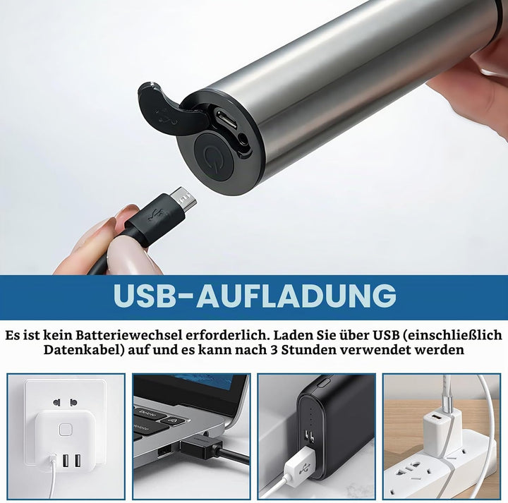 Milchaufschäumer Elektrisch, Edelstahl USB Wiederaufladbar mit 2 Geschwindigkeiten, Tragbarer Schaum