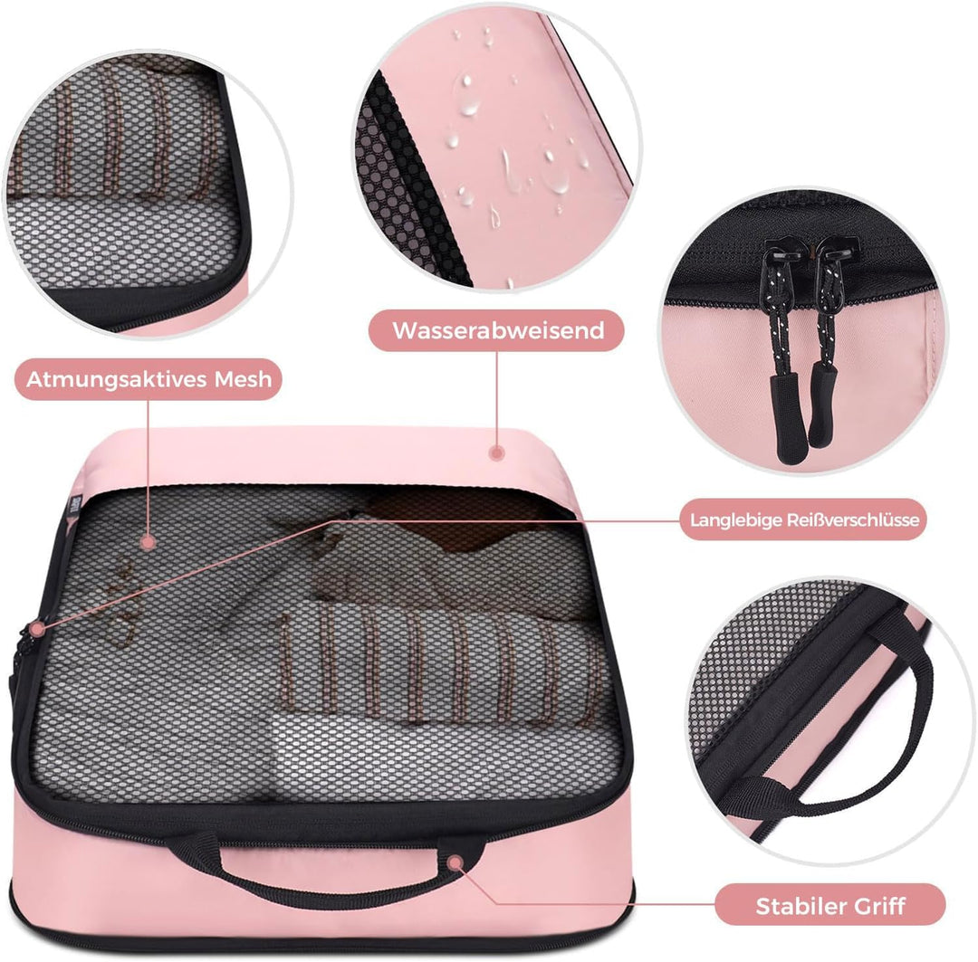 BAGLHER Packwürfel Kompression für die Reise - Extrem platzsparender Koffer-Organizer-Set, wasserdic