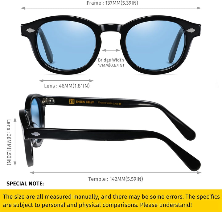 SHEEN KELLY Retro Acetat Ovale Sonnenbrille für Männer Frauen Hochauflösend Polarisierte Round Linse