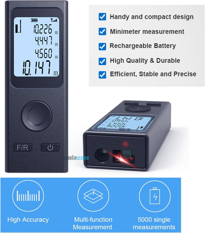 Laser-Entfernungsmesser Tragbares Laser-Messwerkzeug Handheld-Laser-Entfernung USB wiederaufladbar,