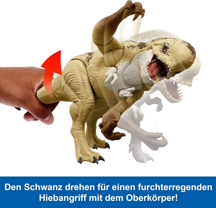 Mattel Jurassic World: Die Wiedergeburt Bösewicht Dino Doppelattacke Dinosaurier-Actionfigur, 56 cm,