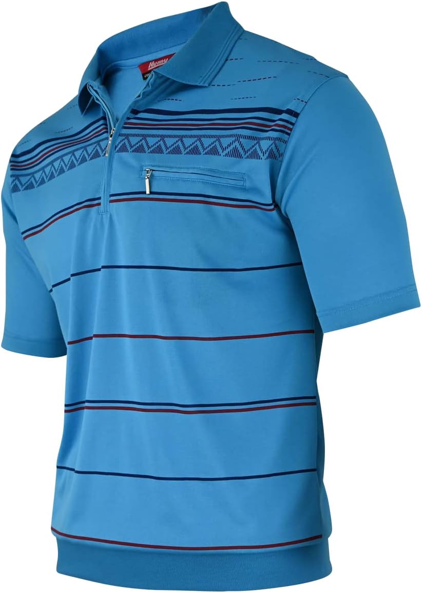 Soltice Herren Kurzarm Poloshirts Gestreifte Blousonshirts mit Brusttasche Baumwoll-Mix, Grösse M bi