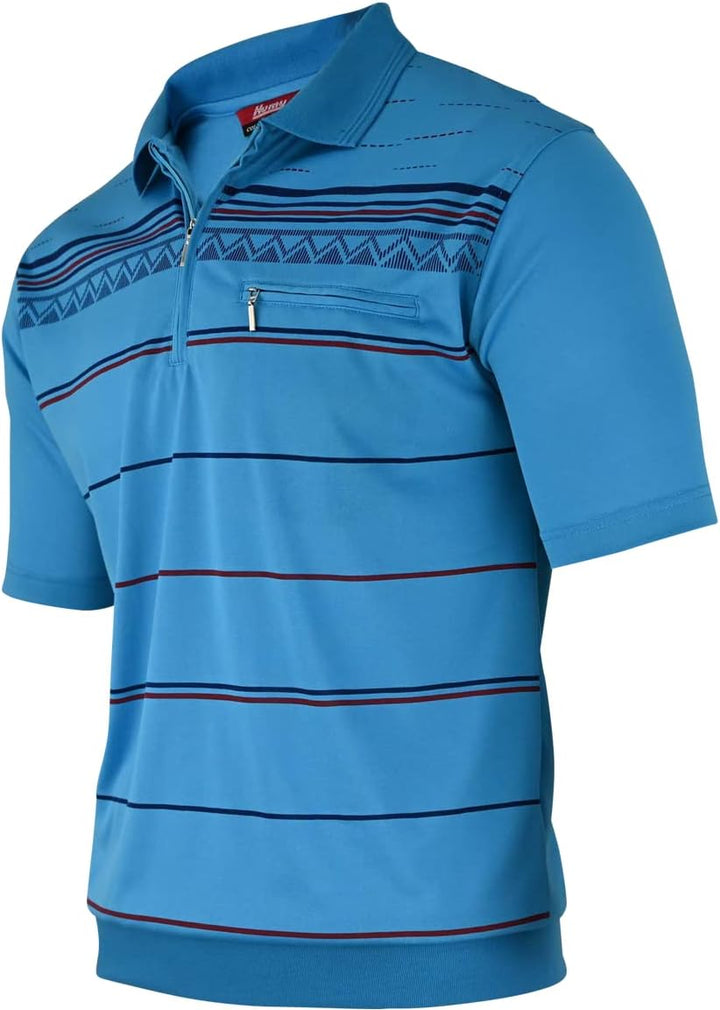 Soltice Herren Kurzarm Poloshirts Gestreifte Blousonshirts mit Brusttasche Baumwoll-Mix, Grösse M bi